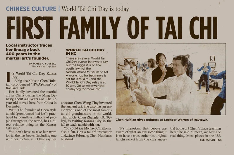 Kansas City Star opening page from April 25, 2009 titled First Family of Tai Chi